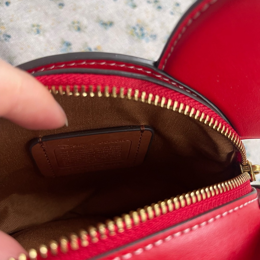 Coach Red Leather Mickey Ear Crossbody Purse - Picture 10 of 12